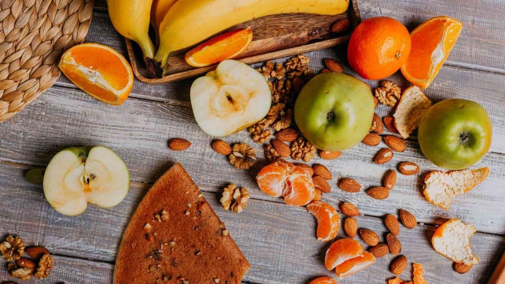 Nuts with fresh fruit