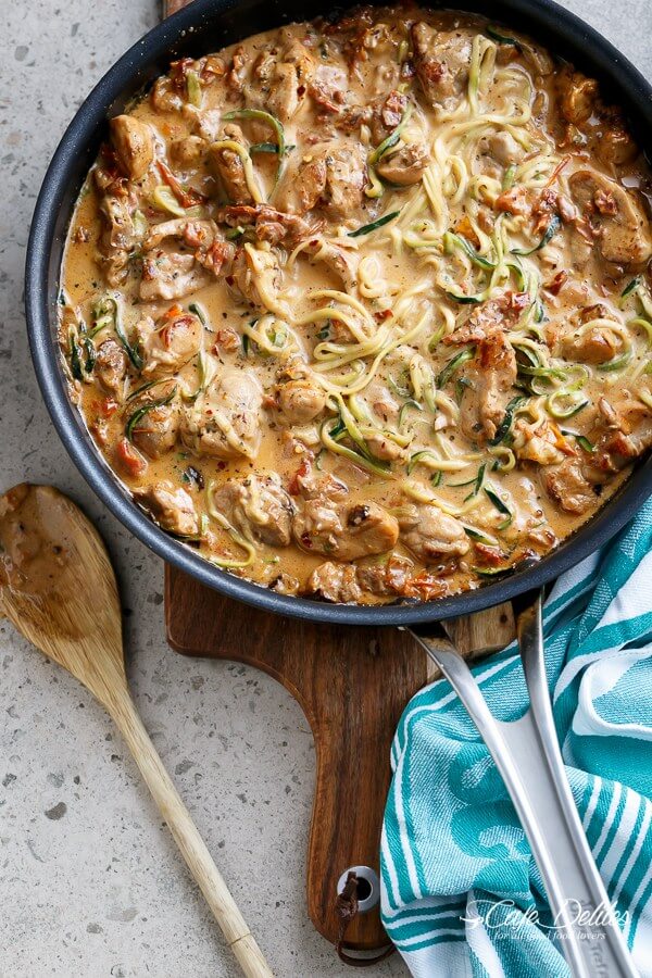 Creamy Sun-dried Tomato and Parmesan Chicken with Zoodles