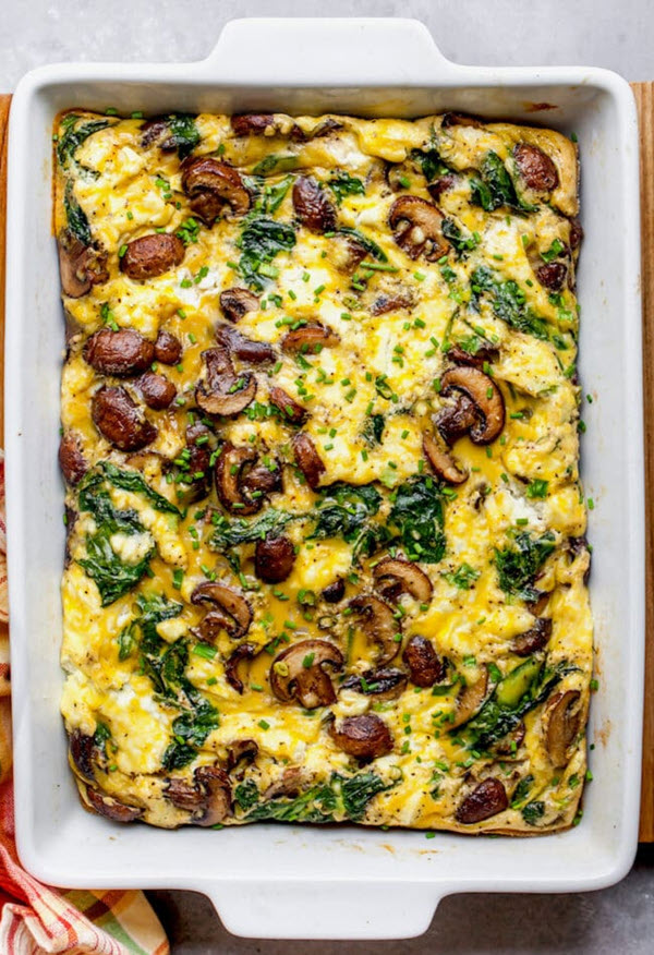 Mushroom, Cheese, and Spinach Breakfast Casserole