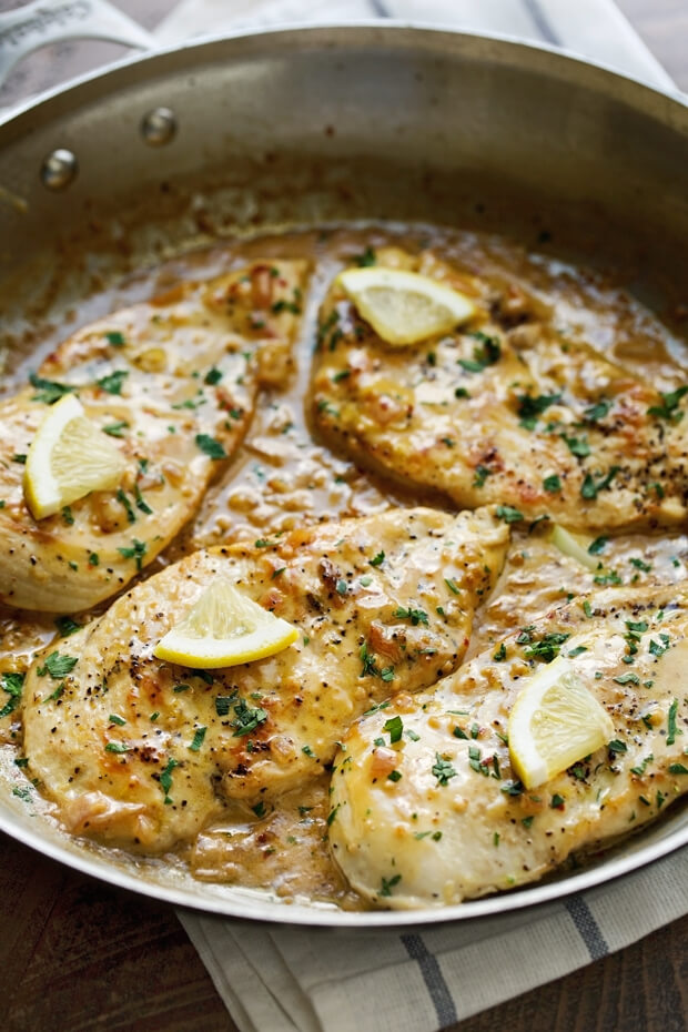 Skillet Chicken w Lemon Garlic Cream Sauce