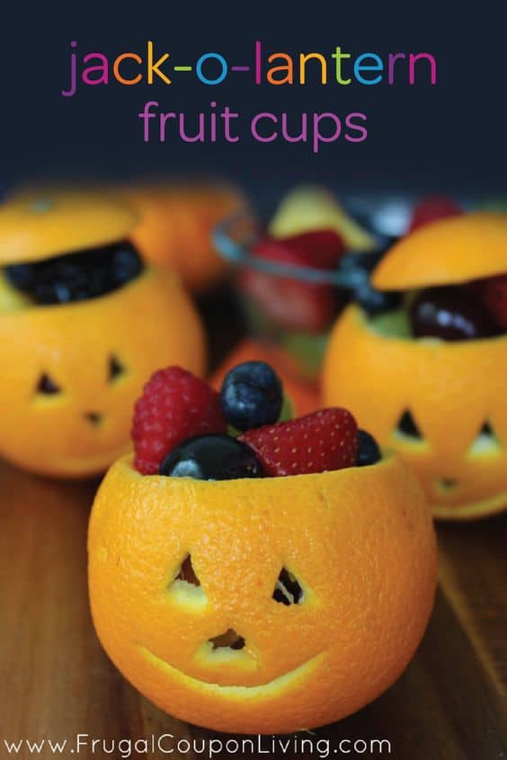 Orange Jack-O-Lantern Fruit Cups